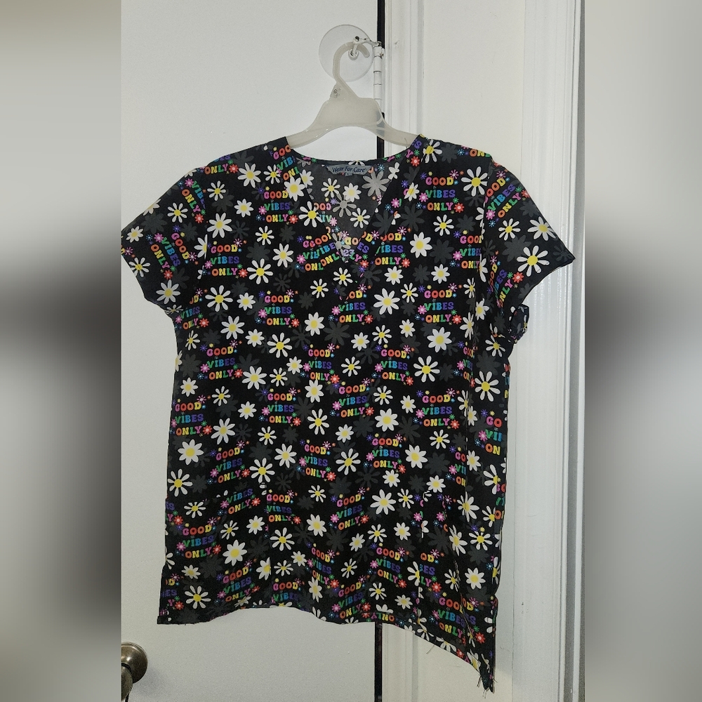Colorful Graphic Scrub Top